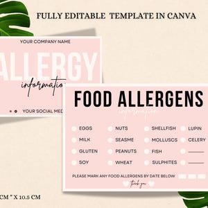 Bearbeitbare Lebensmittelallergene Kartenvorlage | Anpassbare druckbare Allergen-Informationen für Restaurants & Events Einfach zu bedienen und Download Canva