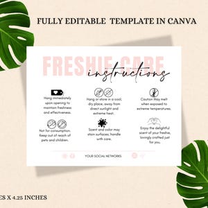 de Carte de visite modifiable Freshie Care | Instructions d'entretien personnalisables Freshie | Carte de soins pour petite entreprise | FT-05