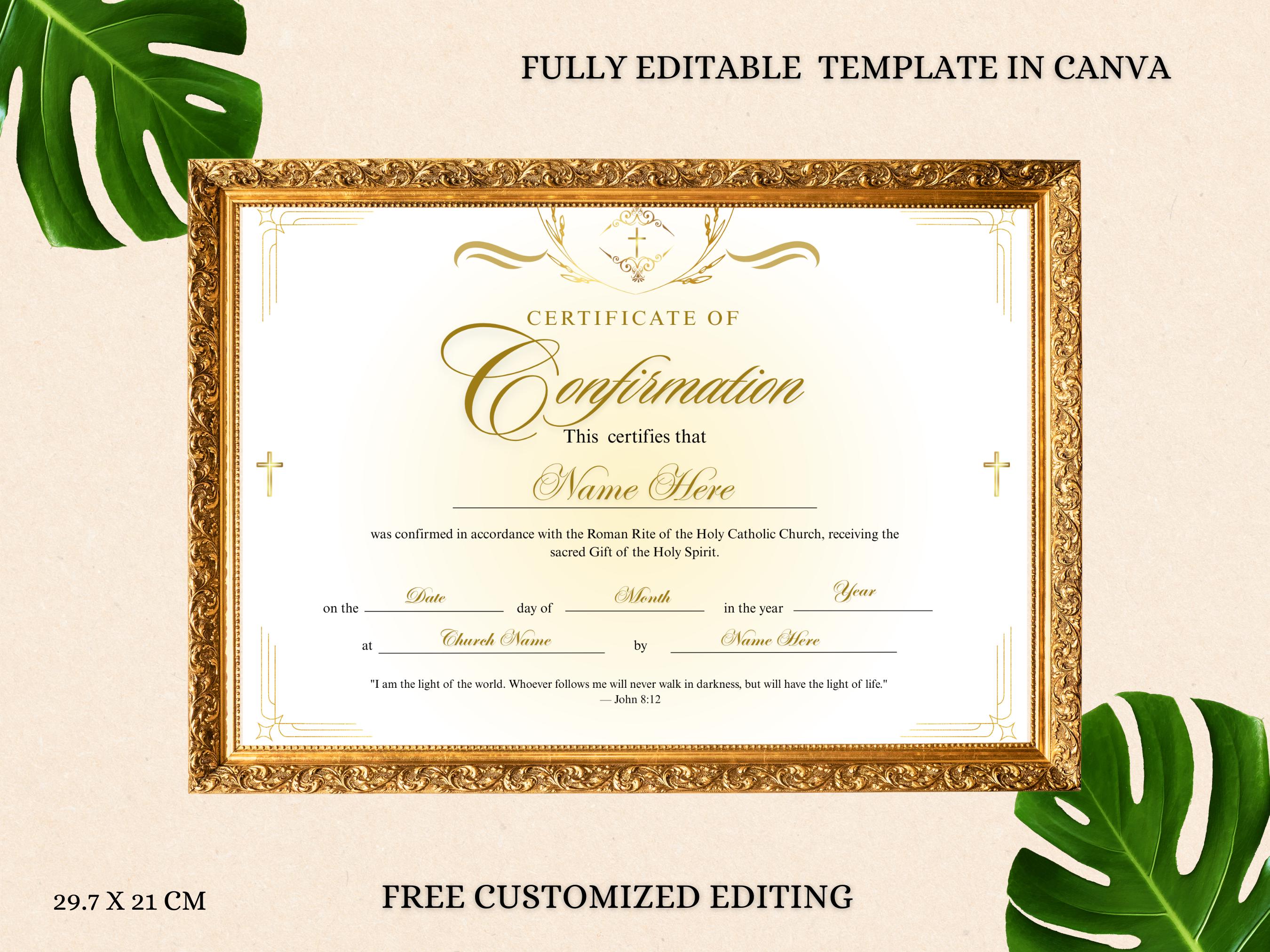 Editable Confirmation Certificate – Catholic Sacrament of Confirmation ...