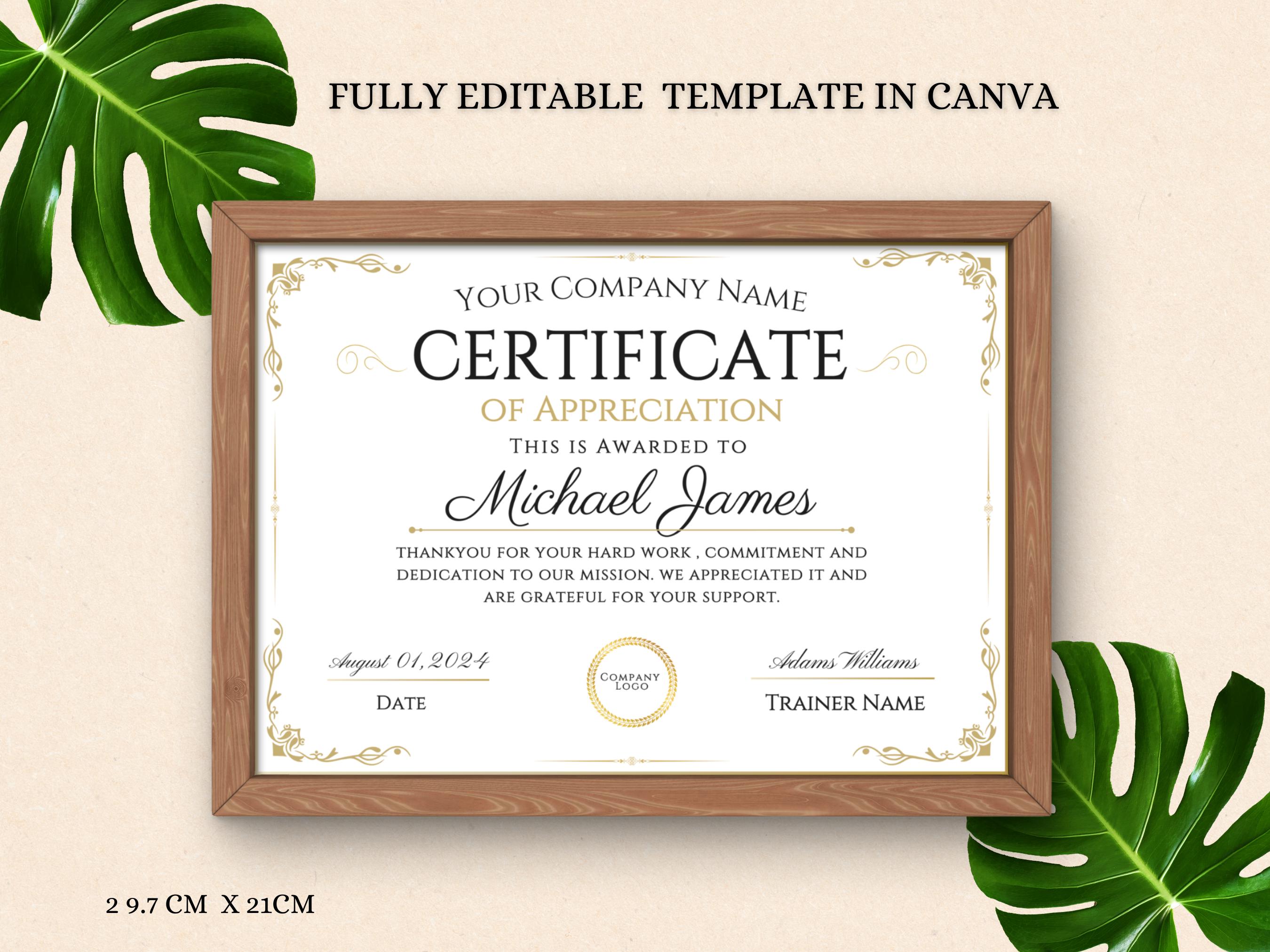 Editable Certificate of Appreciation Template | Customizable Canva ...