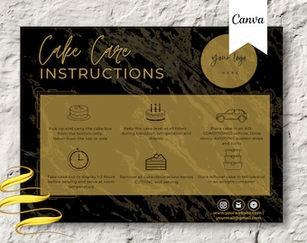 Cake Care Card Template Instructions Template, Editable Wedding Cake Care Cards in Canva, Printable Cake Care Guide, Digital Design 2024