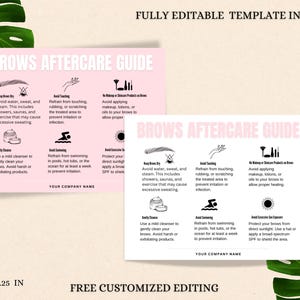 Brows Aftercare Instructions| Canva Template for Download Customizable Brows Aftercare Card| Eyebrow Care Instructions Brows Aftercare Guide