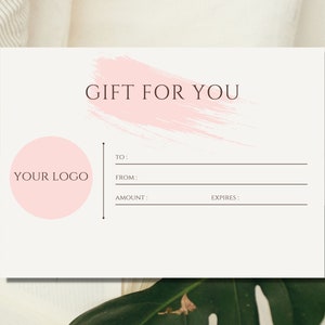 AÑADIR LOGO, Minimalista - Plantilla de certificado de regalo de bricolaje - vale de tarjeta, editable - Descarga digital instantánea, tarjeta de regalo imprimible 2021, editar