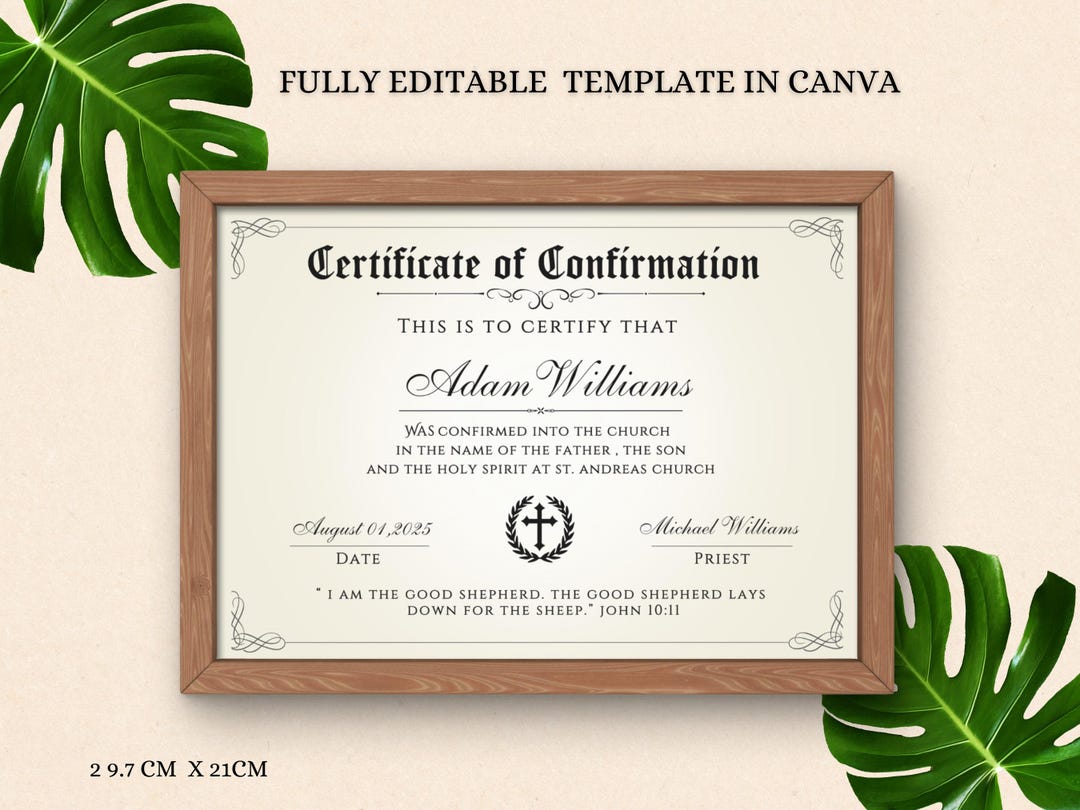 Editable Certificate of Confirmation Template | Printable Religious ...