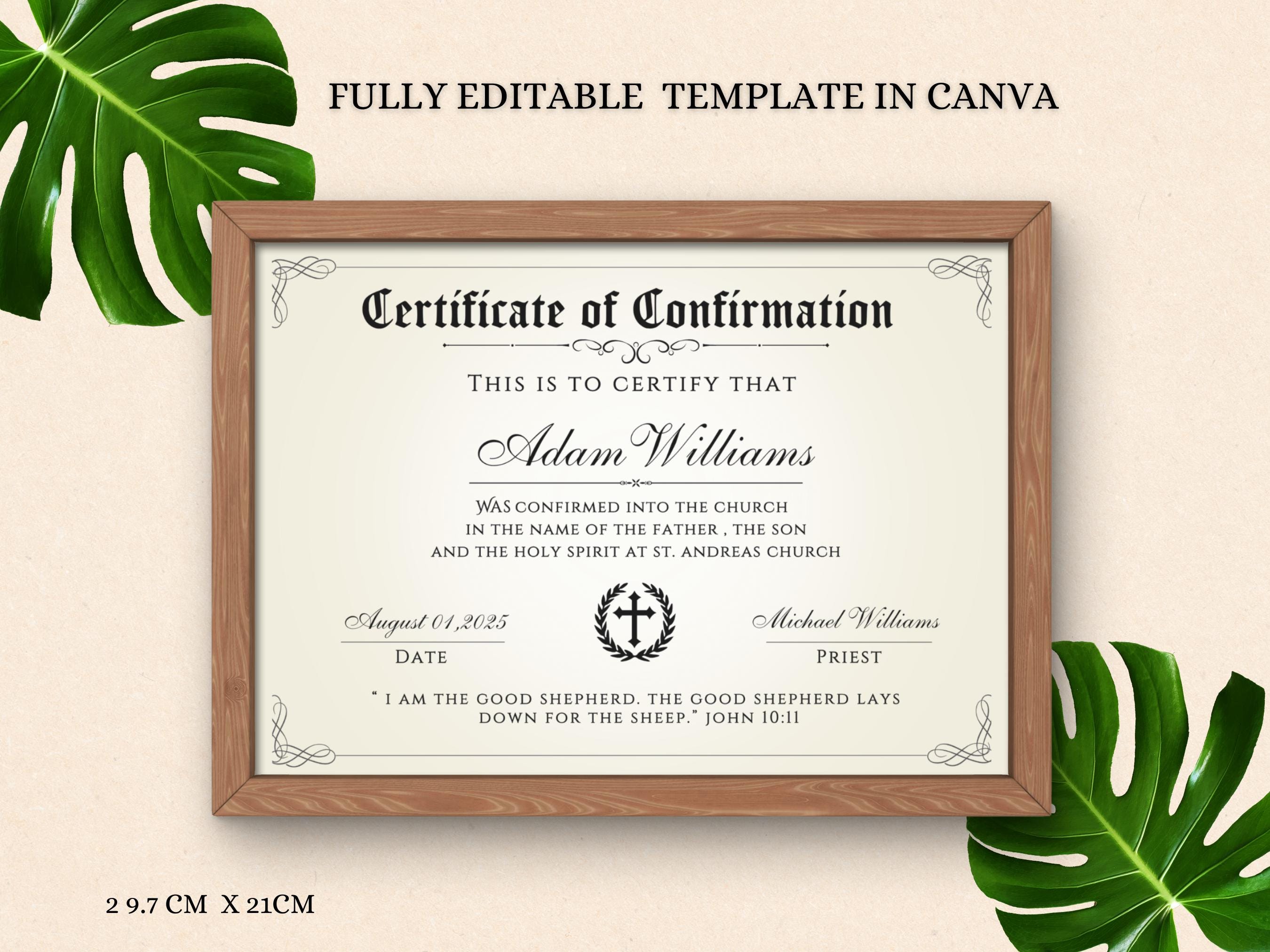 Editable Certificate of Confirmation Template | Printable Religious ...