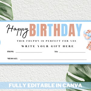 Modèle de chèque-cadeau joyeux anniversaire - chèque-cadeau d'anniversaire unisexe à imprimer, bon-cadeau d'anniversaire pour garçons et filles, bon-cadeau