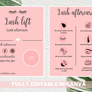 Lash Aftercare Card Template, Editable Lash Business Card, Lash Extension Card, Eyelash Care Card, Lash After Care Cards Canva