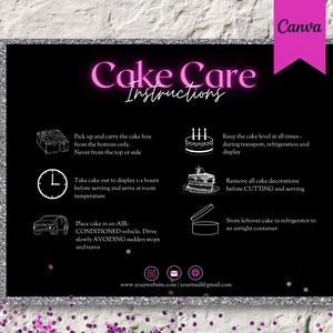 Cake Care Card Template Instructions Template, Editable Wedding Cake Care Cards in Canva, Printable Cake Care Guide, Digital Design 2024