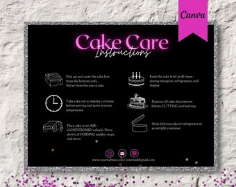 Taartverzorgingskaartsjabloon Instructiessjabloon, bewerkbare bruidstaartverzorgingskaarten in Canva, afdrukbare taartverzorgingsgids, digitaal ontwerp 2024