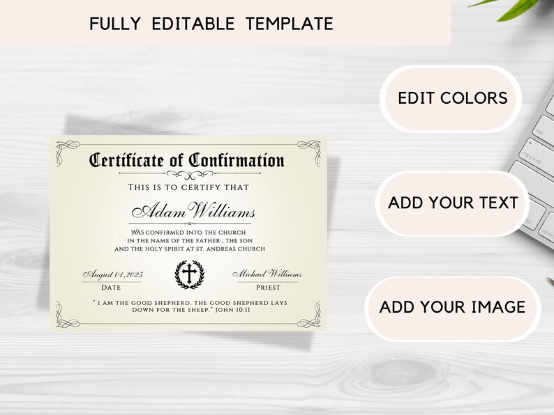 Editable Certificate of Confirmation Template | Printable Religious ...