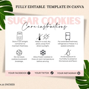 Bearbeitbare Vorlage für Cookie-Pflegeanweisungen | Anpassbare Printable Care Karte für Cookie-Unternehmen | Sofortiger Download Cookie Pflegeanleitung