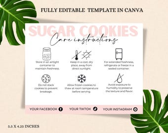 Editable Cookie Care Instructions Template | Customizable Printable Care Card for Cookie Businesses | Instant Download Cookie Care Guide