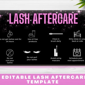Lash Aftercare Card Template, Editable Lash Business Card, Lash Extension Card, Eyelash Care Card, Lash After Care Cards Canva