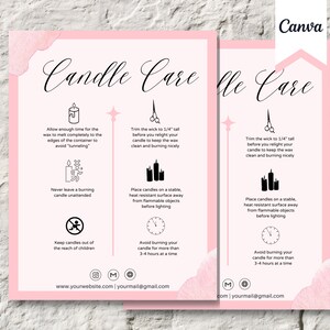 Kerzenpflege Kartenvorlage, bearbeitbar und zur Verwendung mit Canva - Instant Download - Printable für Business, Aquarell, Anweisungen, Sicherheit, Design