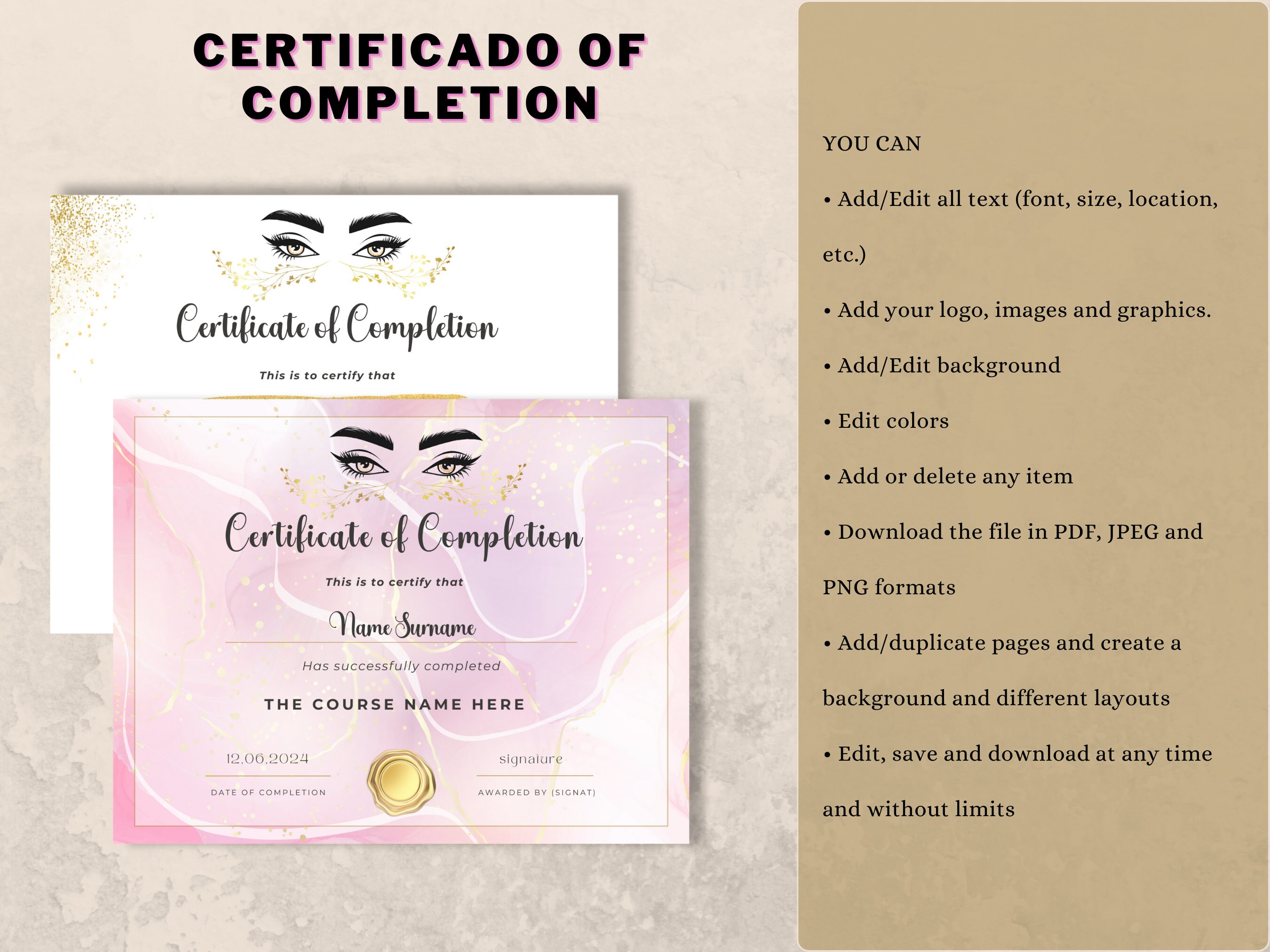 Editable Certificate of Completion, Training Certificate Template ...