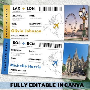 Presente de bilhete de viagem surpresa, viagem surpresa, modelo de bilhete de vale-presente para qualquer ocasião - editável no Canva / para impressão