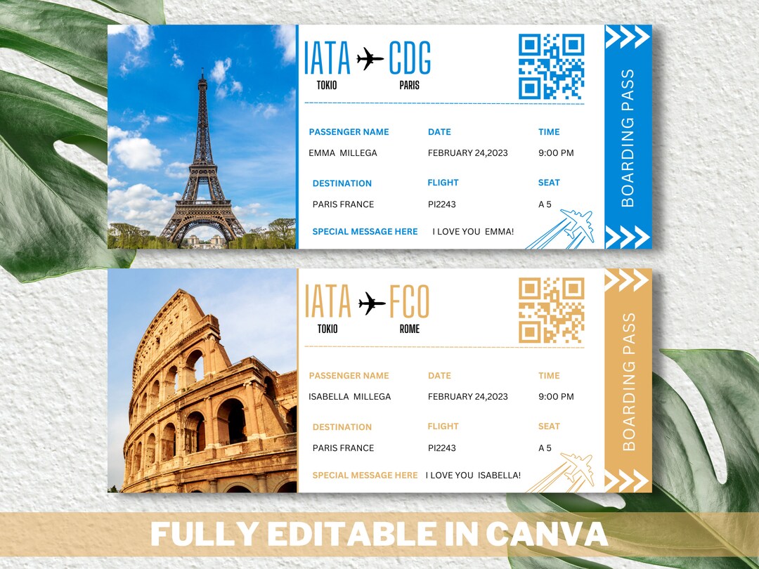 Editable Boarding Pass Template | Printable Airline Ticket for Surprise ...