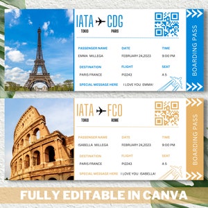 Modello di carta d'imbarco modificabile / Biglietto aereo stampabile per viaggi a sorpresa / Download digitale fai da te / Design Canva / TDS-13