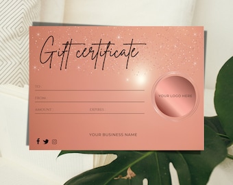 Moderne Geschenkgutscheinvorlage mit Logo hinzufügen - Sofortiger digitaler Download - Geschenkkarte 2022 - DIY Geschenkgutschein, bearbeitbar in Canva