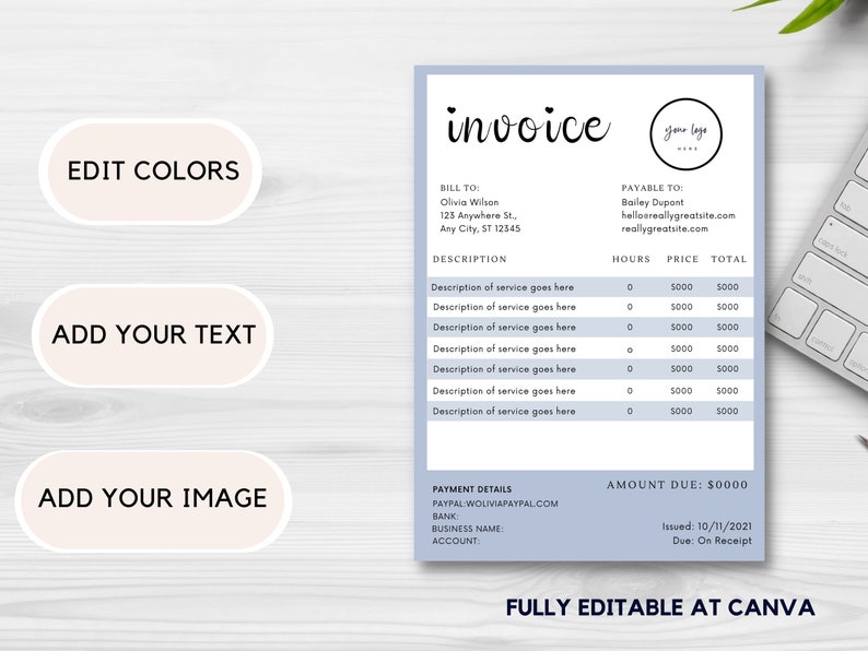 Invoice In Cursive Invoice Template - Printable Invoice - Custom Order Forms , Invoice ...