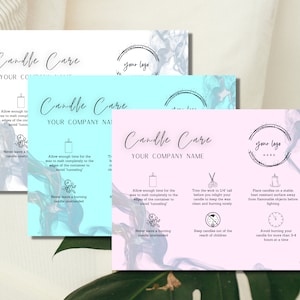 Kerzenpflege Kartenvorlage, bearbeitbar und zur Verwendung mit Canva - Instant Download - Printable für Business, Aquarell, Anweisungen, Sicherheit, Design