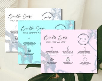 Candle Care Card Template, Editable and Use with Canva - Instant Download - Printable for Business, Watercolor, Instructions, Safety, Design