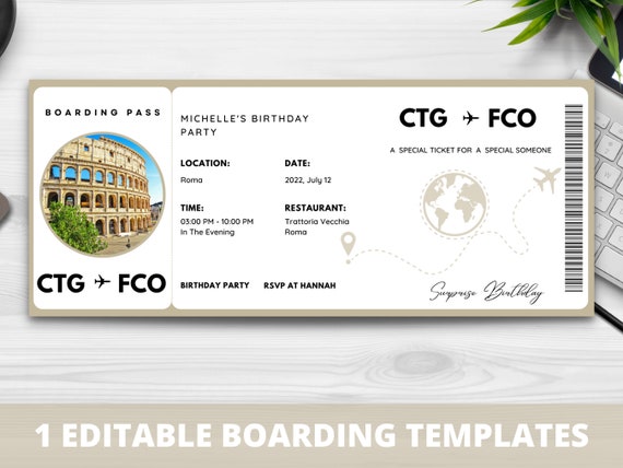 Editable Boarding Pass Template Printable Airline Ticket | Etsy