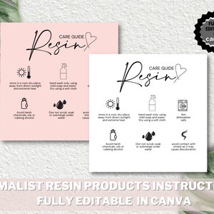 Modello modificabile per scheda per la cura della resina, modello modificabile Canva, scheda e istruzioni per la cura della resina stampabile, guida per la cura dell&#39;indumento in resina.