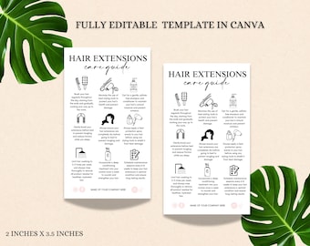 Editable Hair Extension Aftercare Template | Business Card Size Hair Extension Care Guide | Printable Hair Salon Instructions | BGC001