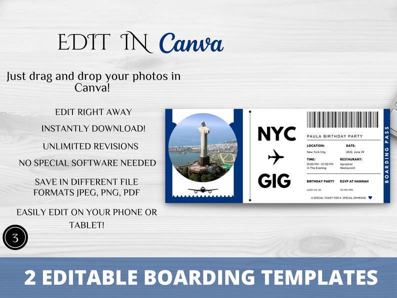 Editable Boarding Pass Template Printable Airline Ticket - Etsy
