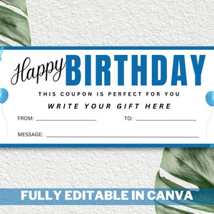 Happy Birthday Gift Certificate Template - Printable Unisex Birthday Gift Certificate, Birthday Gift Coupon for boys and girls, Gift Voucher