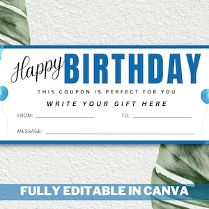 Modèle de chèque-cadeau joyeux anniversaire - chèque-cadeau d'anniversaire unisexe à imprimer, bon-cadeau d'anniversaire pour garçons et filles, bon-cadeau