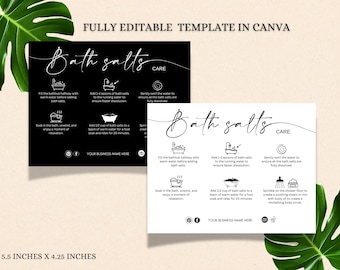 Bath Salts Care Card Template | Editable Epsom Salts Care Guide | Printable Bath Soak Instructions | Safety and Usage Notes for Bath Salts |
