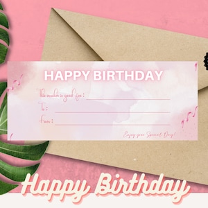 Happy Birthday Gift Certificate Template - Printable Birthday Gift Certificate for Her, Birthday Gift Coupon for Girls, unisex