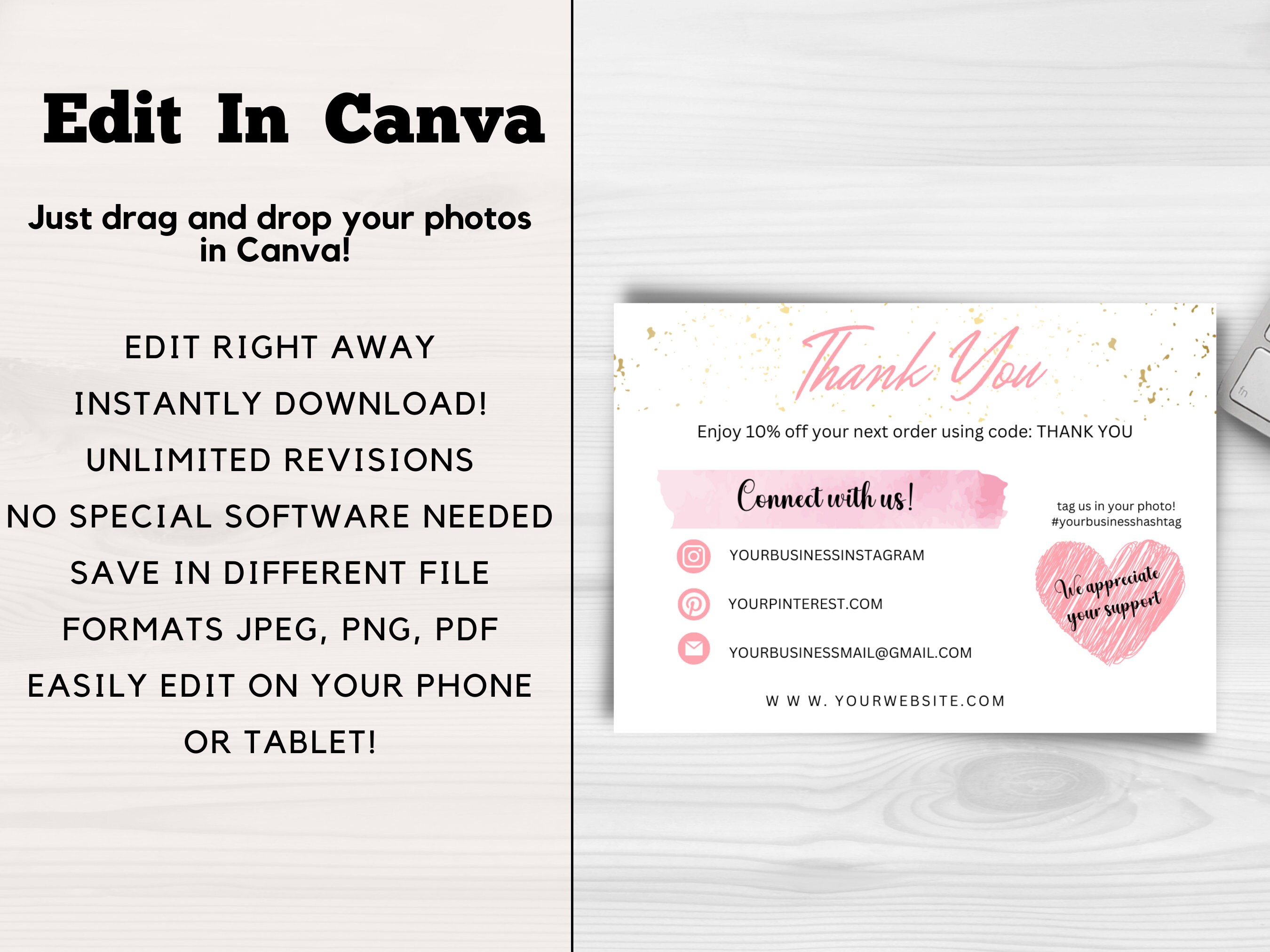 DIY Instant Download Printable Thank You Card for Small Businesses ...