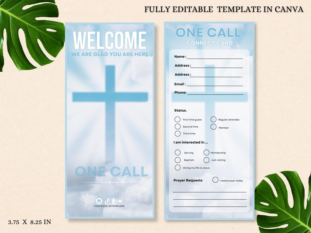 Church First Timer Card Editable Church Connect Card Template| Custom Printable Welcome ...