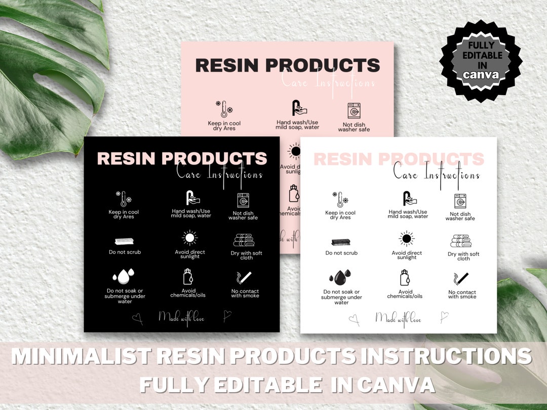 Resin Care Card Editable Template, Canva Editable Resin Template, Printable Resin Care Card ...