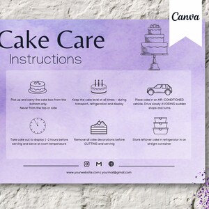 Cake Care Card Template Instructions Template, Editable Wedding Cake Care Cards in Canva, Printable Cake Care Guide, Digital Design 2024