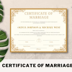 Heiratsurkunde Vorlage, Nachweis der personalisierten Heiratsurkunde, bearbeitbare Hochzeitsurkunde, Canva 2024 Digitale Vorlage
