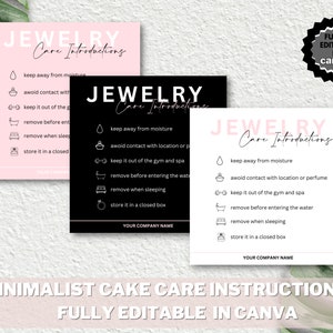 Editable Jewelry Care Card Template, Printable Minimal Care Guide, Jewelry Care Instruction Cards Instructional Template