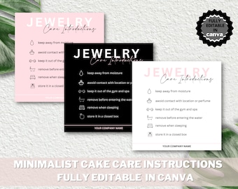 Editable Jewelry Care Card Template, Printable Minimal Care Guide, Jewelry Care Instruction Cards Instructional Template