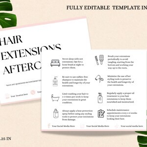 Editable Hair Extension Aftercare Template | Business Card Size Hair Extension Care Guide | Printable Hair Salon Instructions | BGC001