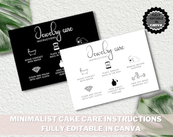 Editable Jewelry Care Card Template, Printable Minimal Care Guide, Jewelry Care Instruction Cards Instructional Template