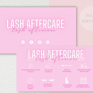 Lash Aftercare Card Template, Editable Lash Business Card, Lash Extension Card, Eyelash Care Card, Lash After Care Cards Canva