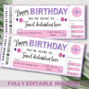 Happy Birthday Gift Boarding Pass Template - Printable Birthday Gift Ticket, Birthday Plane Ticket for boys and girls, Gift Voucher