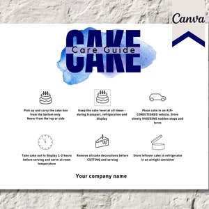 Cake Care Card Template Instructions Template, Editable Wedding Cake Care Cards in Canva, Printable Cake Care Guide, Digital Design 2024