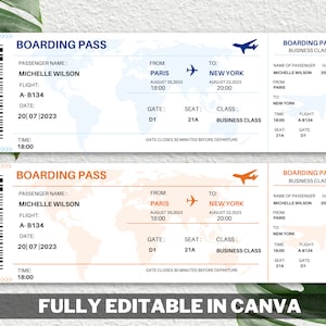Editable Boarding Pass Template, Printable Boarding Ticket, Canva Boarding Pass Surprise Trip, Airline Ticket Canva, Digital Download