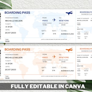 Bearbeitbare Bordkartenvorlage, druckbare Bordkarte, Canva-Bordkarte-Überraschungsreise, Flugticket-Canva, digitaler Download