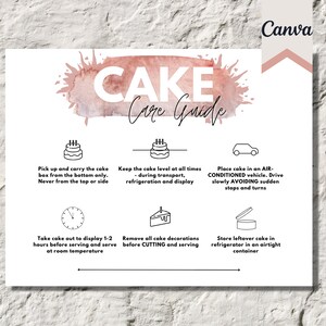 Cake Care Card Template Instructions Template, Editable Wedding Cake Care Cards in Canva, Printable Cake Care Guide, Digital Design 2024