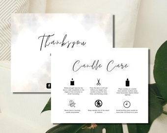 Candle Care Card Template, Editable and Use with Canva, Printable for Business, Watercolor, Instructions, Safety Card Design, Snapshot,